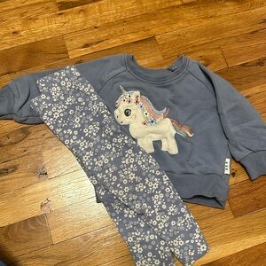 Hux unicorn sweatshirt and floral leggings size 1 (12-18 months)